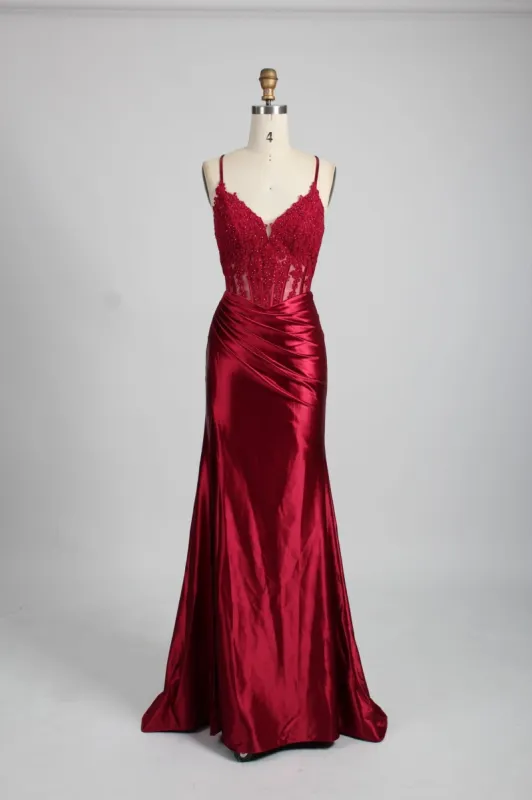 Blake Wine Corset Satin Dress by Jessica Stuart sold by Cargo