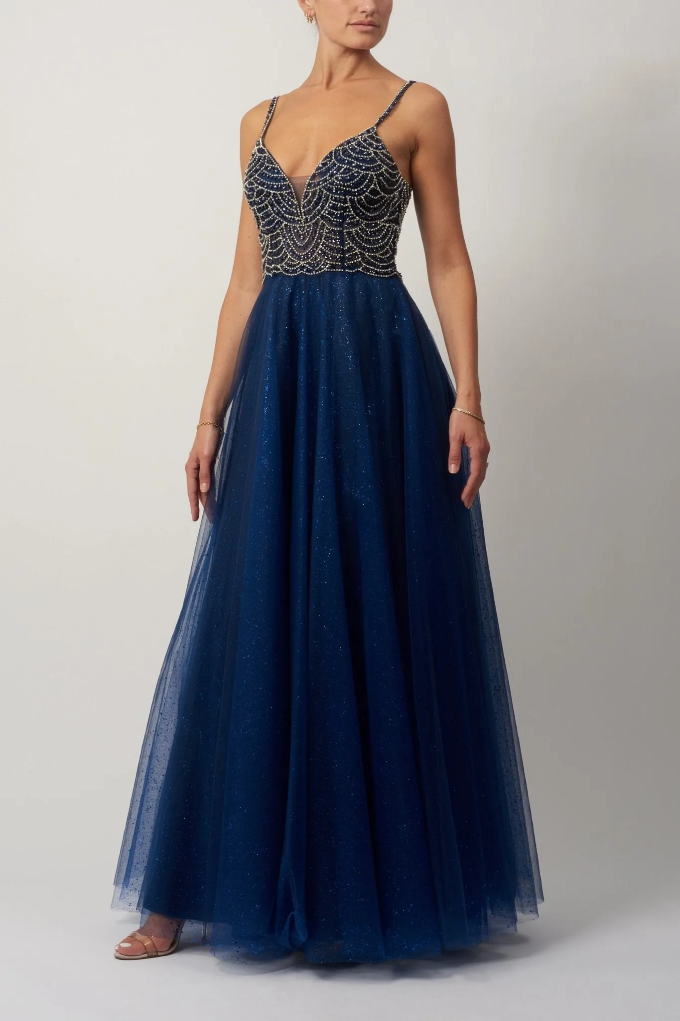 Navy Beaded bodice with sparkle tulle skirt MC12109 sold by Cargo