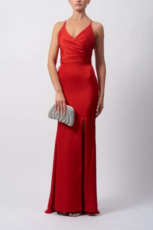 Red Satin Strap Back Dress MC191014 sold by Cargo
