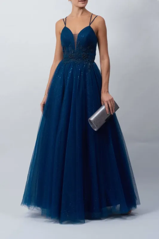 Navy Blue Ladies Embellished tulle net gown MC11922 sold by Cargo