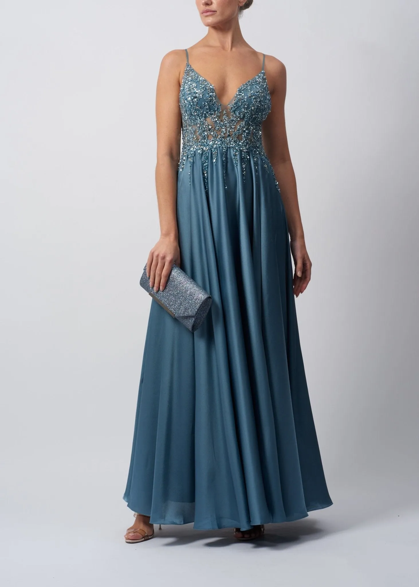 Blue/Grey Mascara London Satin Beaded Prom dress MC122038 sold by Cargo