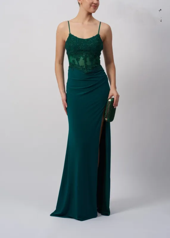 Forest  Green Mascara MC193212 Jersey Corset Dress sold by Cargo