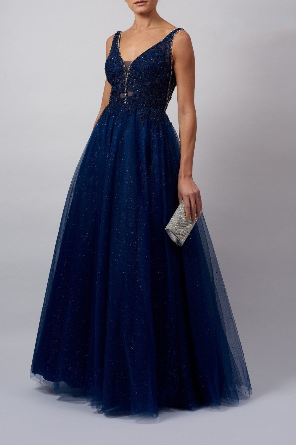 Navy MC11921 embellished tulle & glitter dress sold by Cargo