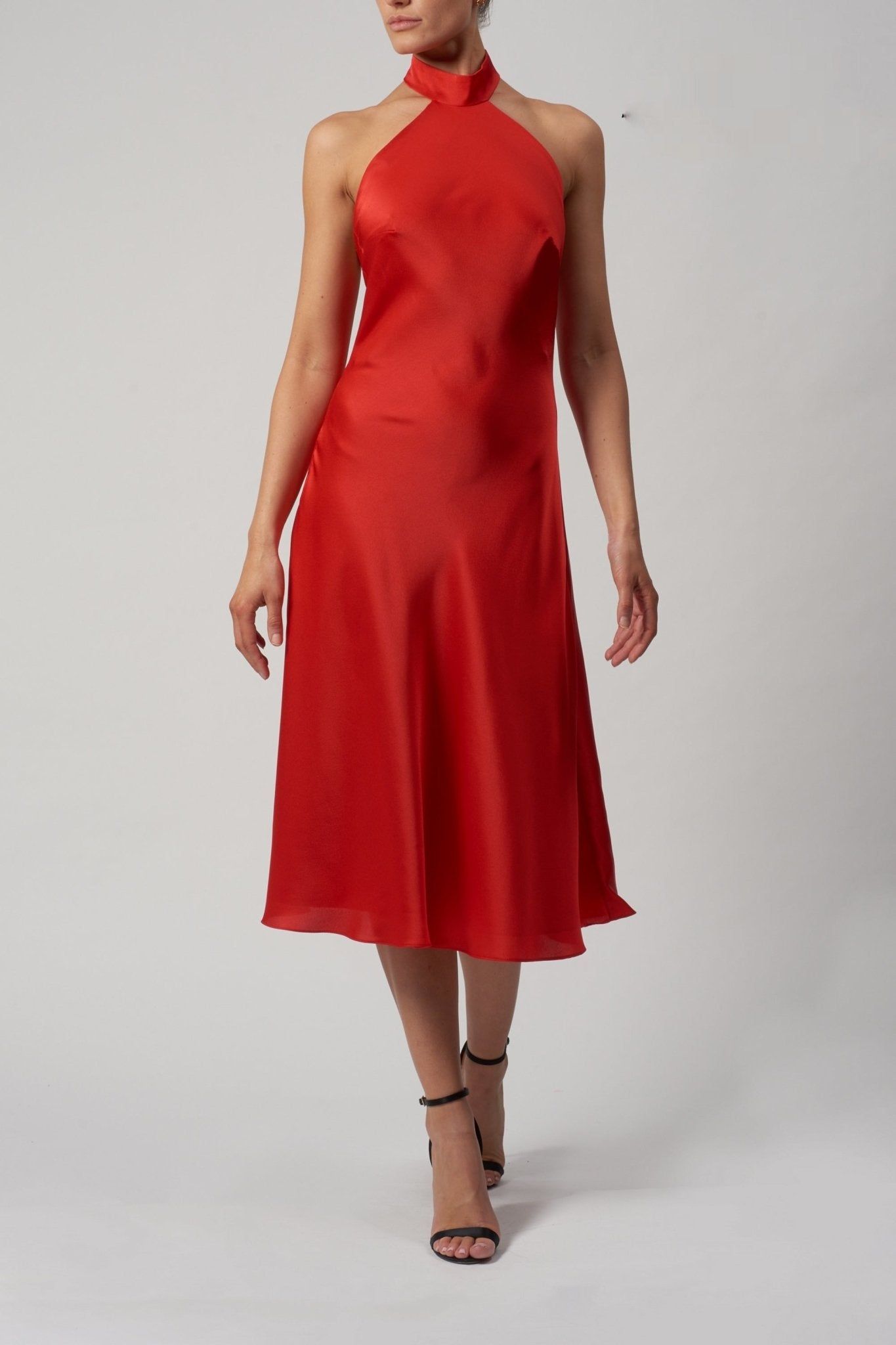 Red Satin Tie Neck Cocktail Dress MC221035 sold by Cargo