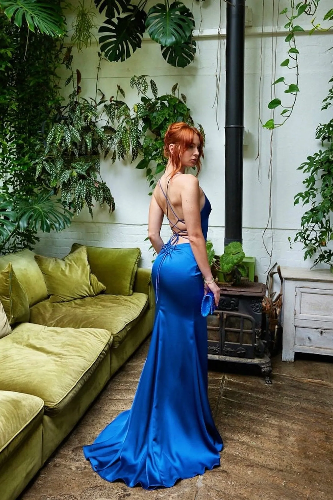 AIRFORCE BLUE MC192017 Satin Low Back Strap Prom Dress sold by Cargo