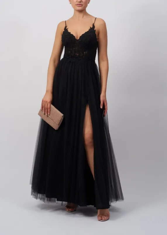 Black Low Back Lace Tulle Dress MC1825025 sold by Cargo