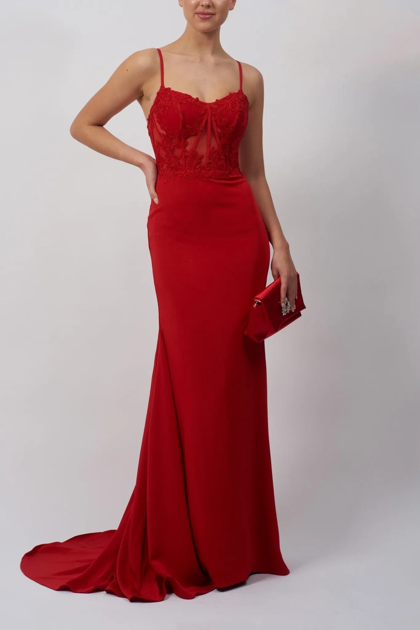 Mascara MC11319 Red Corset Top Satin Prom Dress sold by Cargo