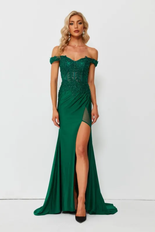 SADIE - Emerald Off-shoulder Corset Dress sold by Cargo