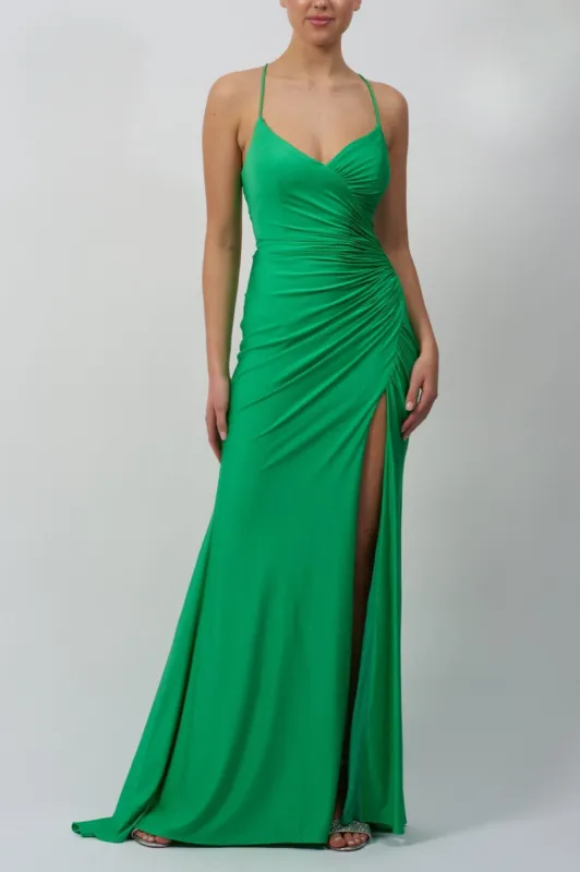 Emerald Green Rouched Jersey Evening  Dress MC192058 sold by Cargo