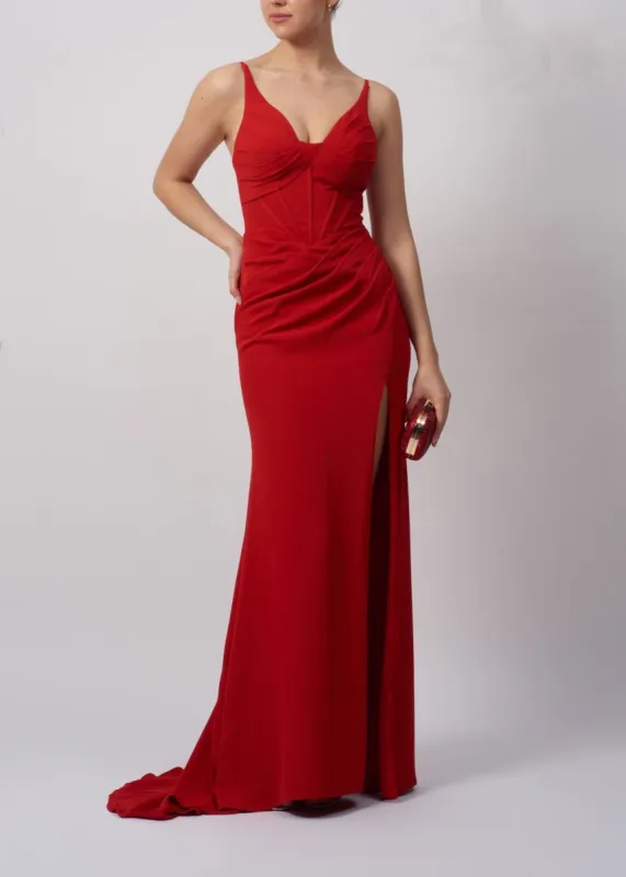 Mascara MC16326 Red Spaghetti Strap Satin Fitted Dress sold by Cargo