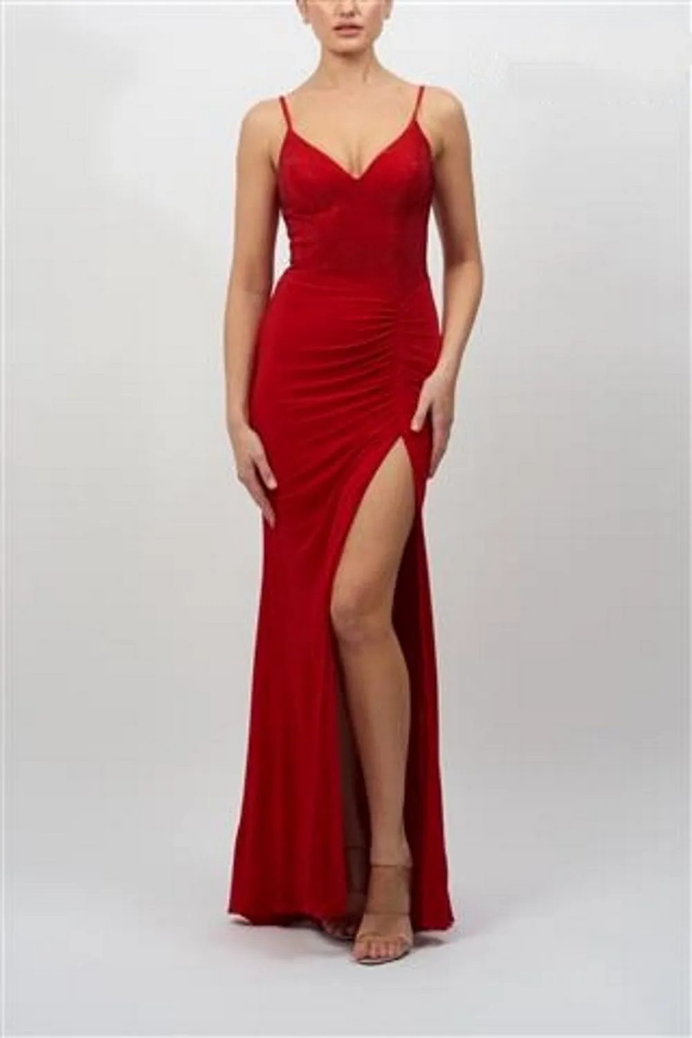 Red Rouched Glitter Cut-out Dress MC182053 sold by Cargo