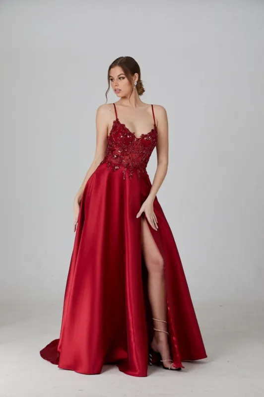 Wine KATE Embellished Top Full Skirt Dress sold by Cargo