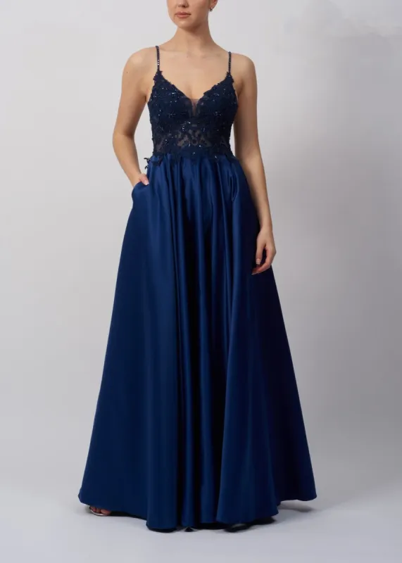 Navy Mascara MC123218 Satin Prom dress sold by Cargo