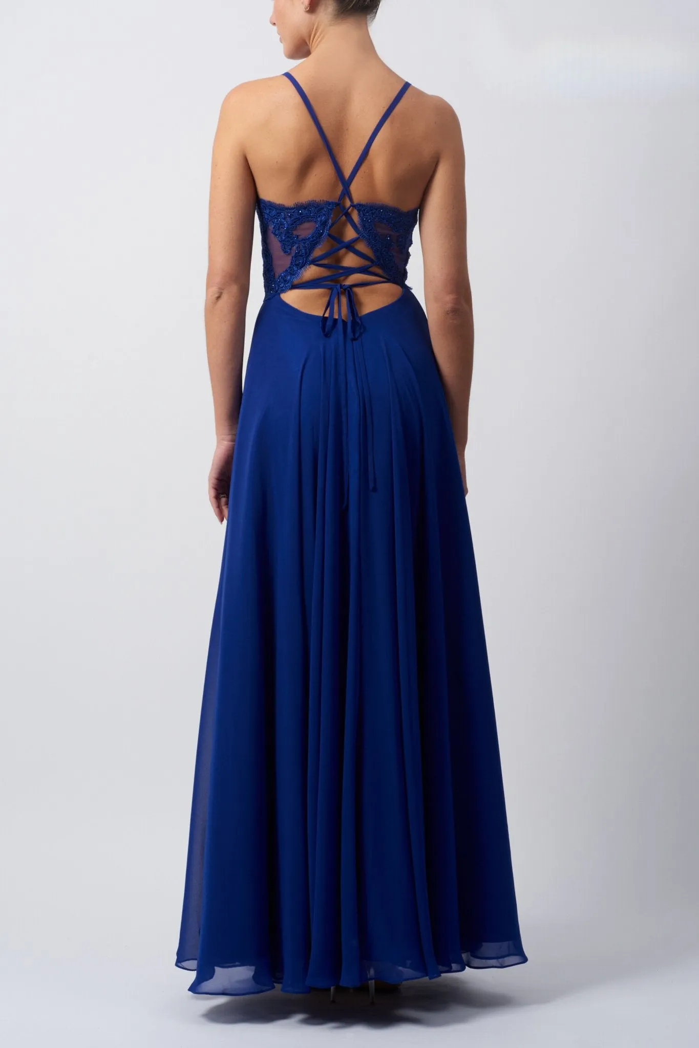Mascara MC122041 Chiffon Velvet Blue Tie Back Dress sold by Cargo product image thumbnail 2