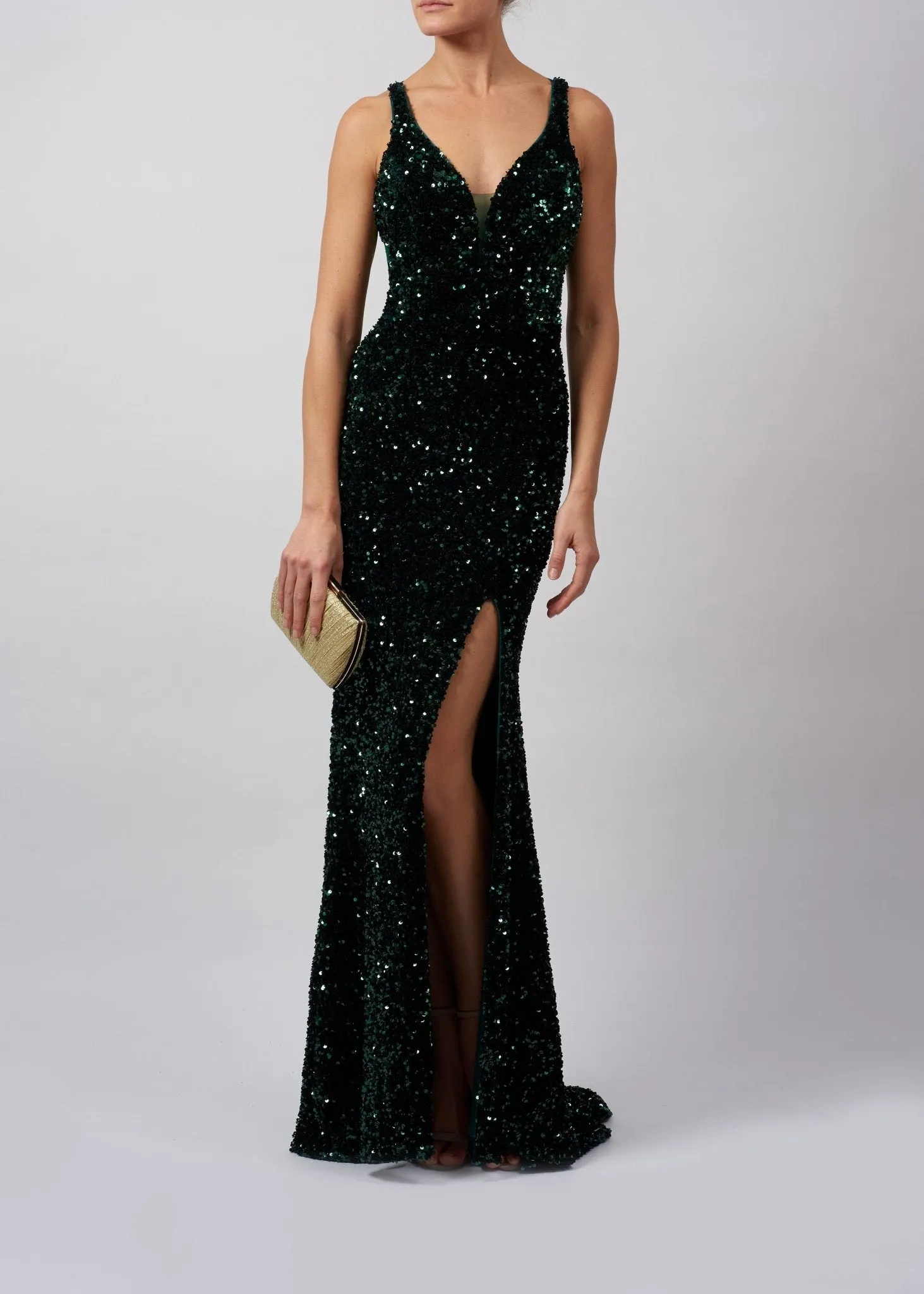 Forest Green MC18942 Fully Sequinned lace up back dress sold by Cargo