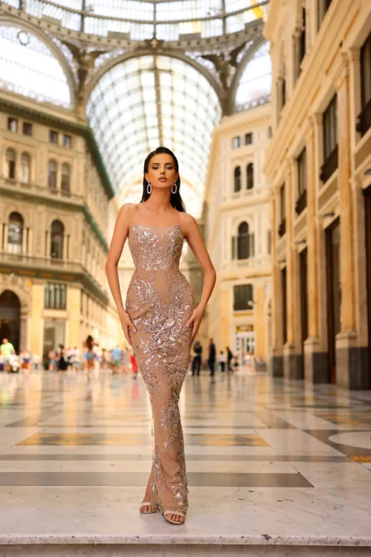 Nude Strapless Embellished Dress NC1082 by Nicoletta sold by Cargo