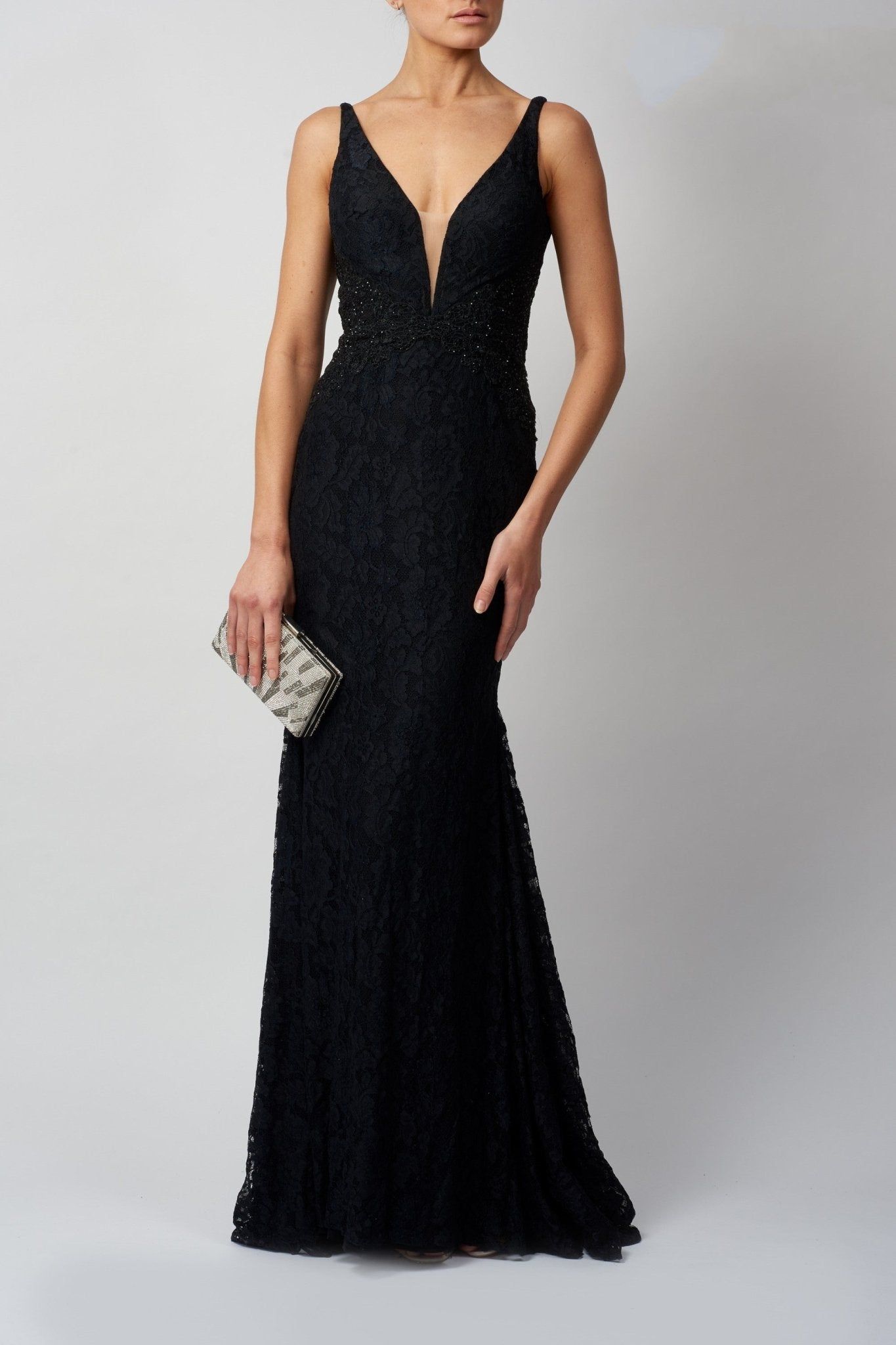 Black Lace & Beaded Fishtail evening gown MC119526 sold by Cargo