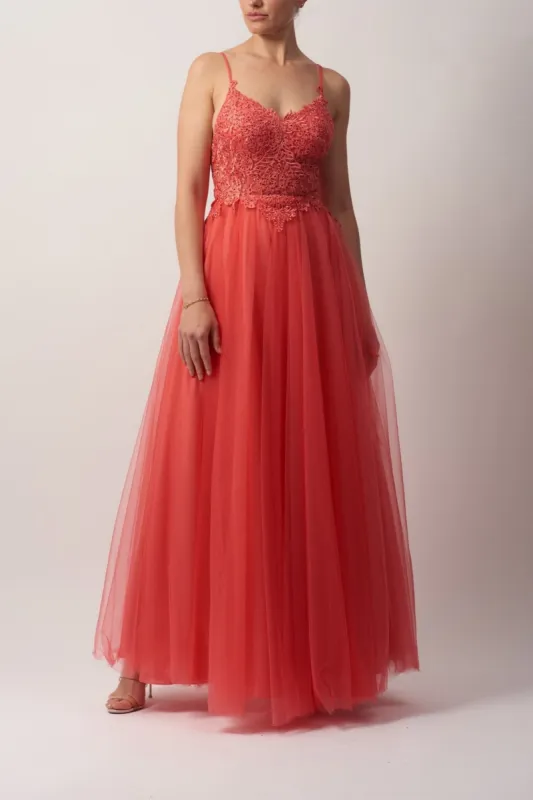 Coral Lace Tulle Gown MC18015 sold by Cargo