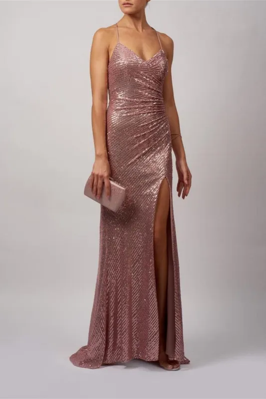 Rose Pink sequin  low back dress Mascara MC186119 sold by Cargo