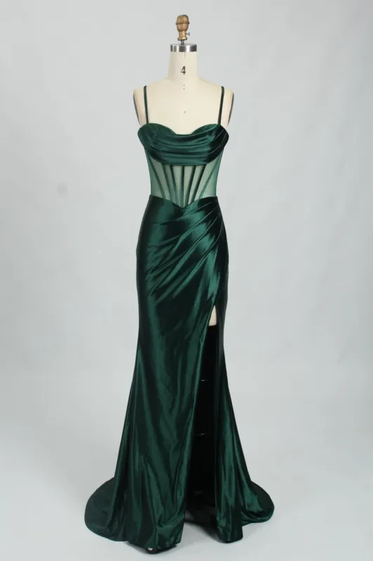 Forest Green ASHLEY Beaded Corset Dress with Mesh Panels sold by Cargo