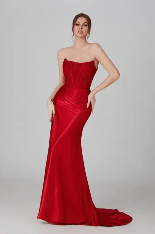 Red DIANA Lace and Satin Corset Mermaid Dress sold by Cargo