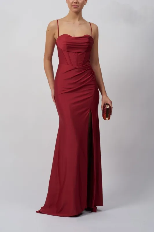 Mascara Wine Corset Satin Evening Dress MC18313 sold by Cargo