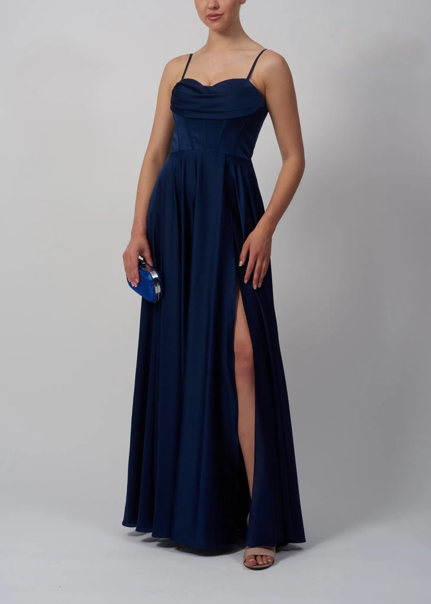 Mascara MC12314 Navy Satin Corset Prom Dress sold by Cargo