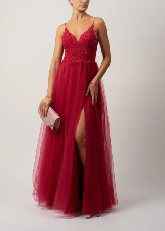 Magenta Low Back Lace Tulle Dress MC1825025 sold by Cargo