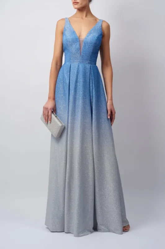 Royal Blue Ombre flow glittery gown MC113923 sold by Cargo