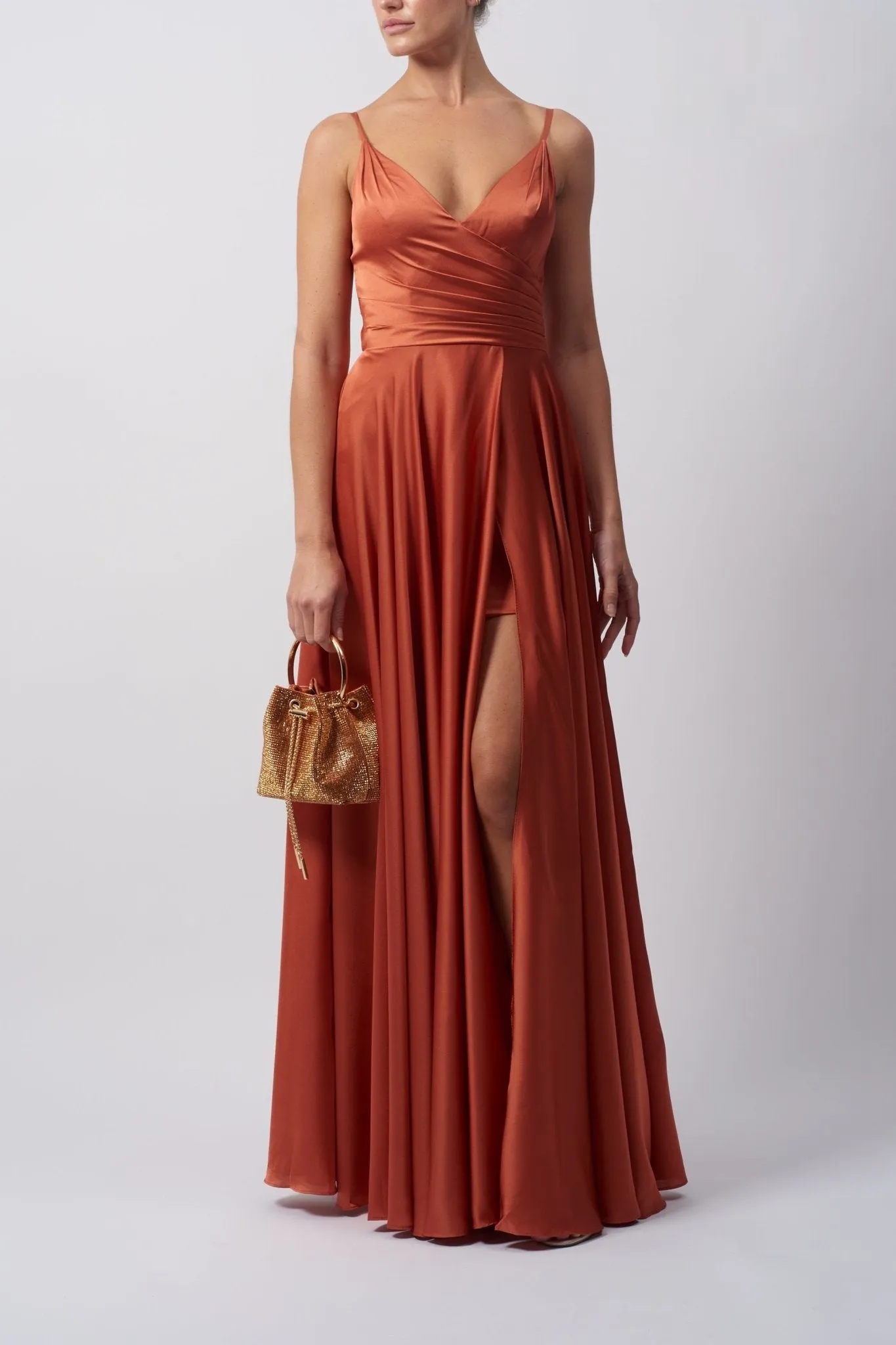 Burnt Orange Satin Prom Dress Mascara MC220123 sold by Cargo