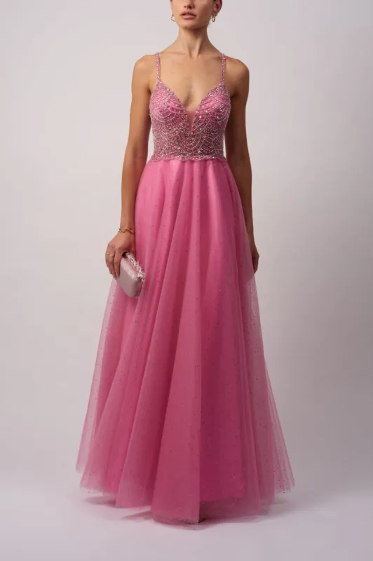Pink Beaded bodice with sparkle tulle skirt MC12109 sold by Cargo