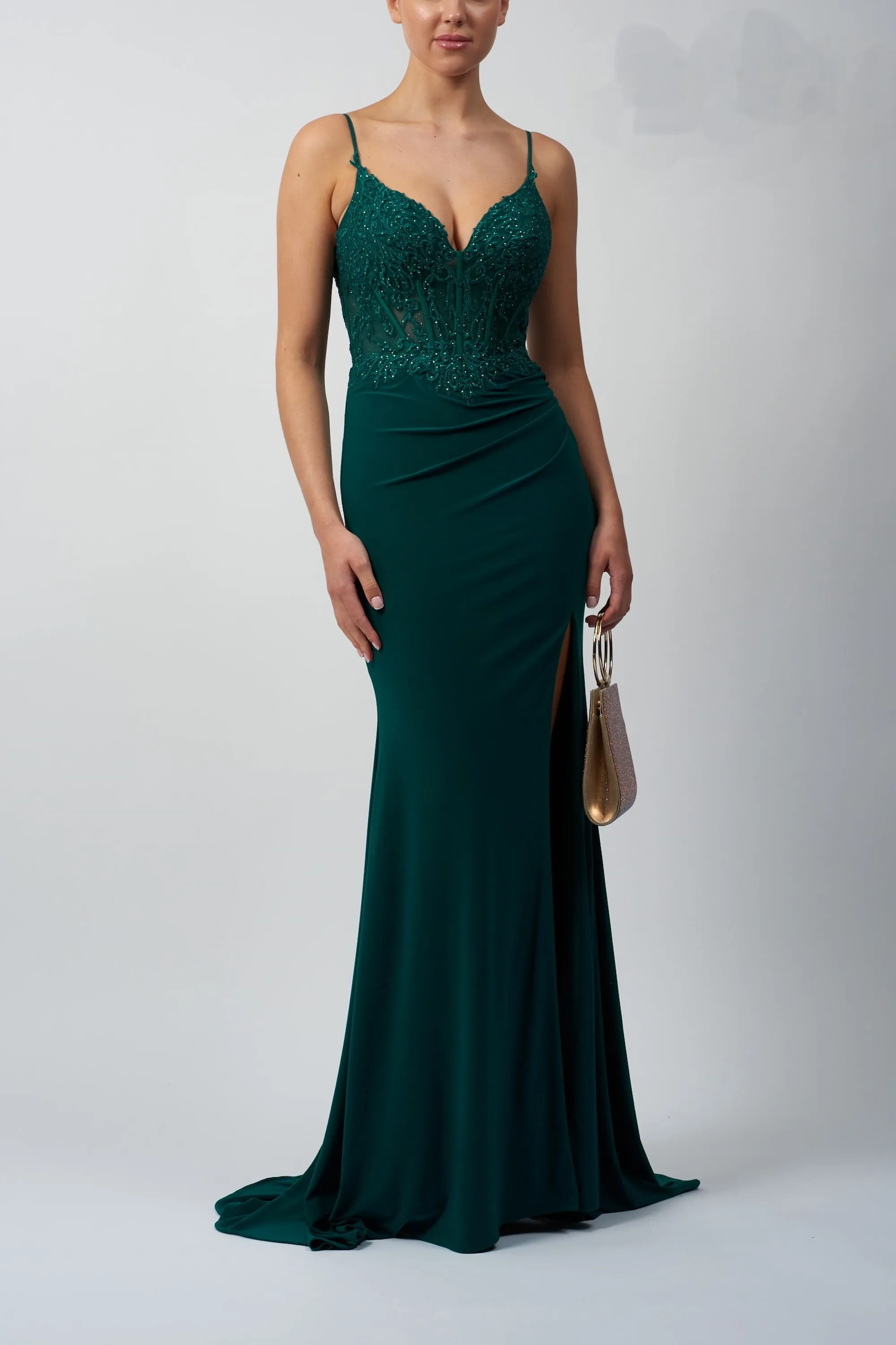 Forest Green Tie Back Prom Dress - Mascara MC18328 sold by Cargo
