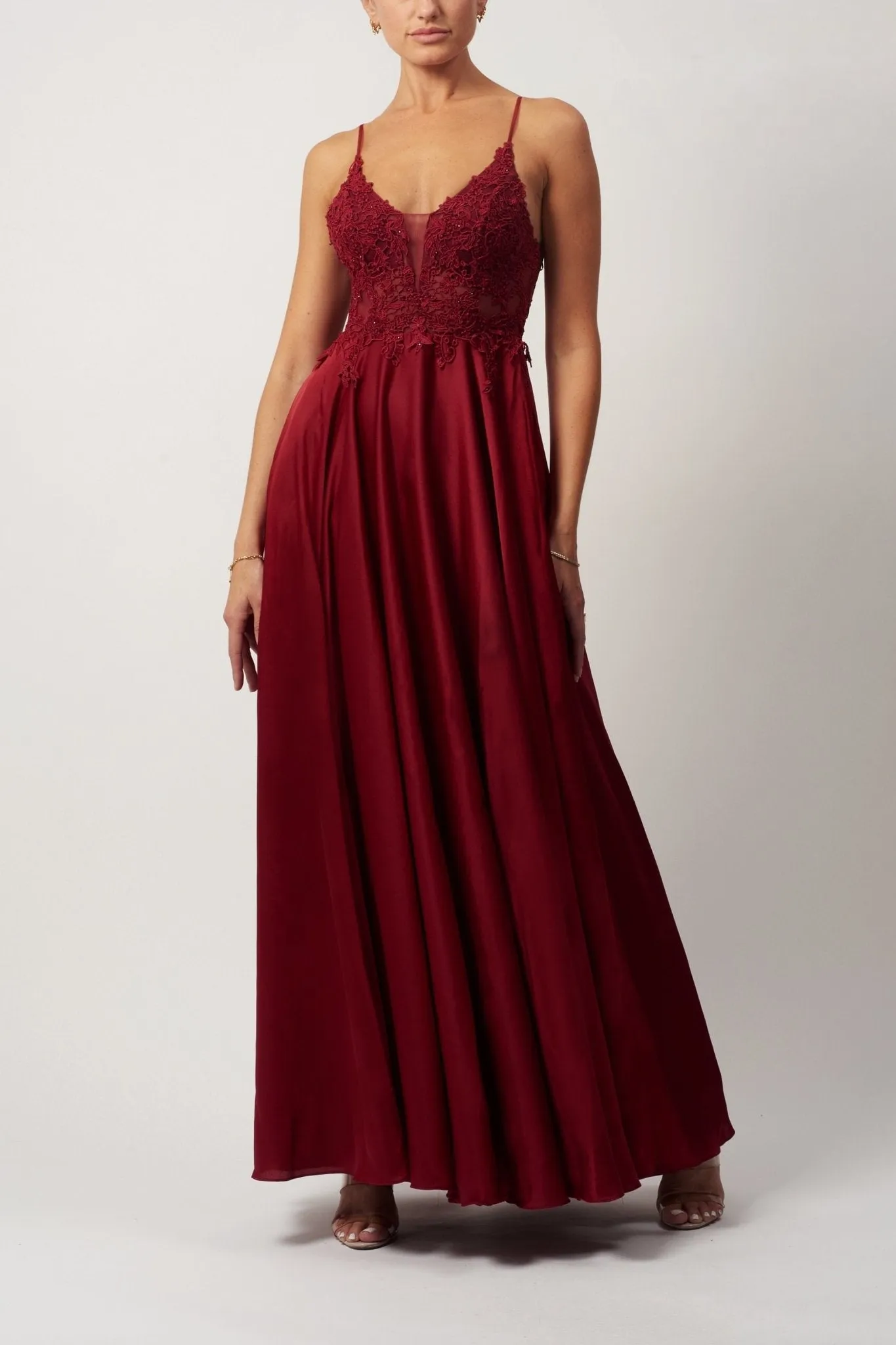 WINE Embroidered Satin Dress Mascara MC12204 sold by Cargo