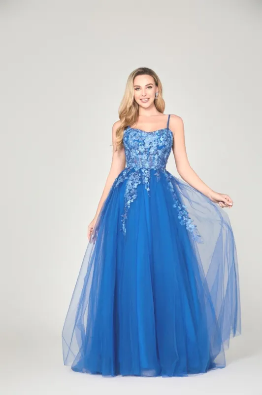 Royal Blue Floral Ballgown - Maisy by Jessica Stuart sold by Cargo