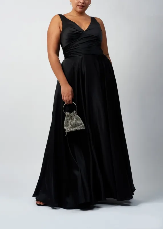Black Plus Size Wrap Top Satin Ballgown MC5122077 sold by Cargo