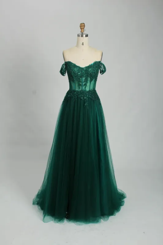 Green BLAIR Off-shoulders Corset Tulle Ballgown Prom Dress sold by Cargo