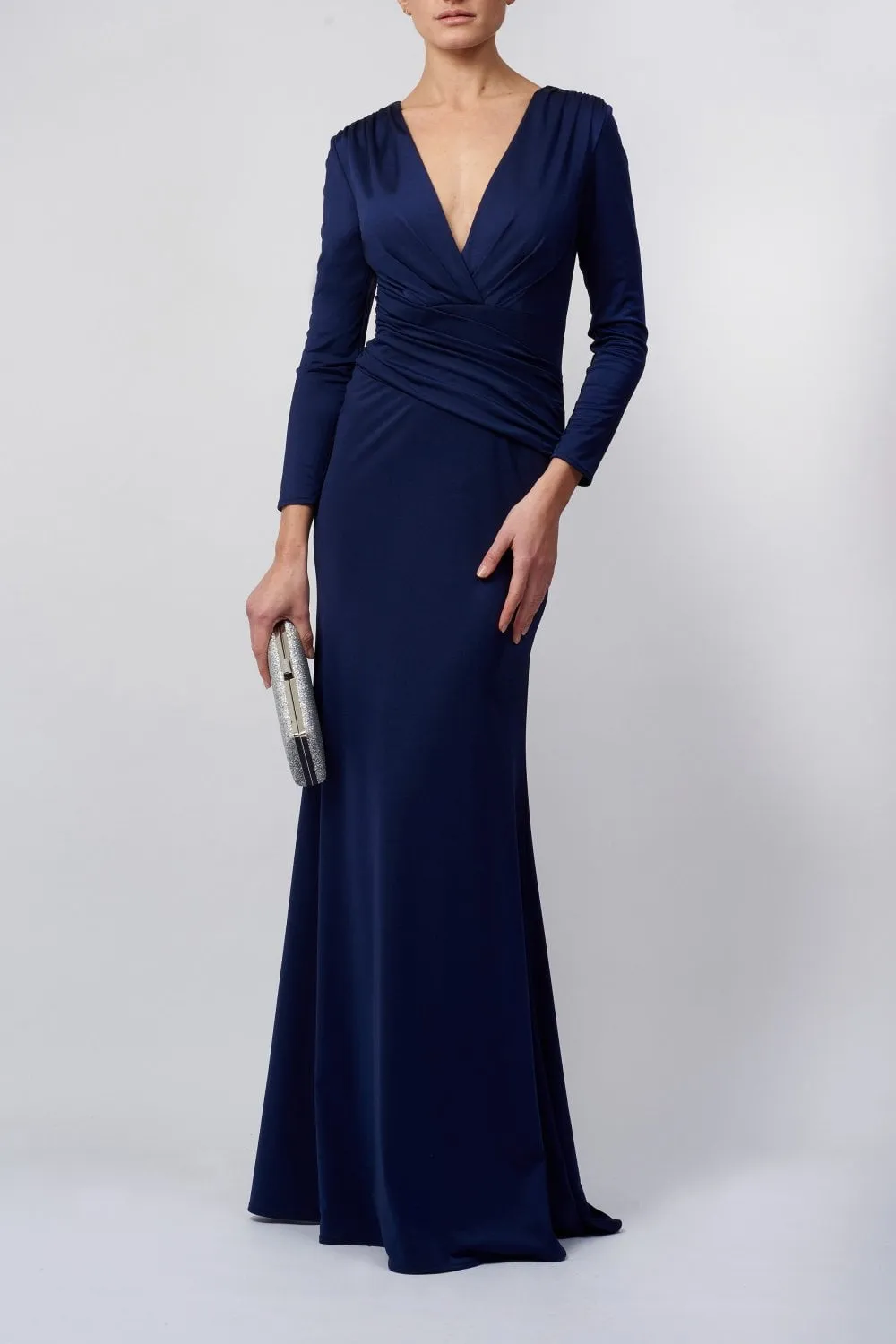 Mascara Navy Pleated V Sleeved Gown 117951 sold by Cargo