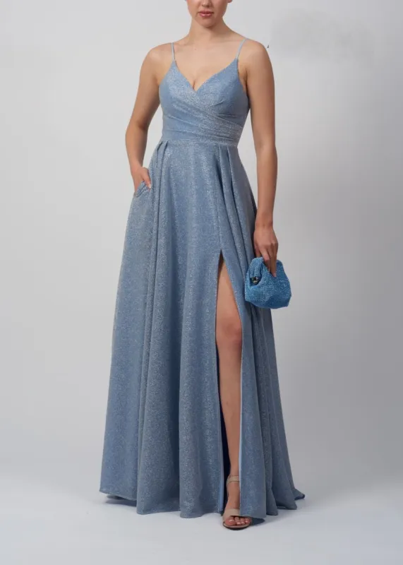 Mascara Powder Blue Pleated Glitter dress MC28316 sold by Cargo