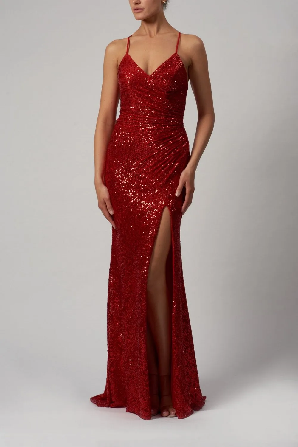 Red sequin strap low back dress MC186119 sold by Cargo