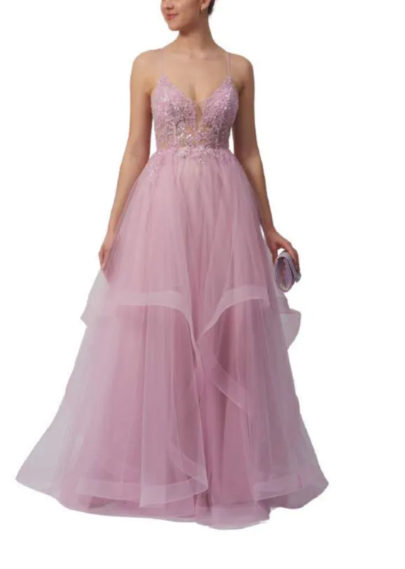 Mascara MC11341 Powder Blue Tiered Tulle Dress with Embroidered Corset sold by Cargo