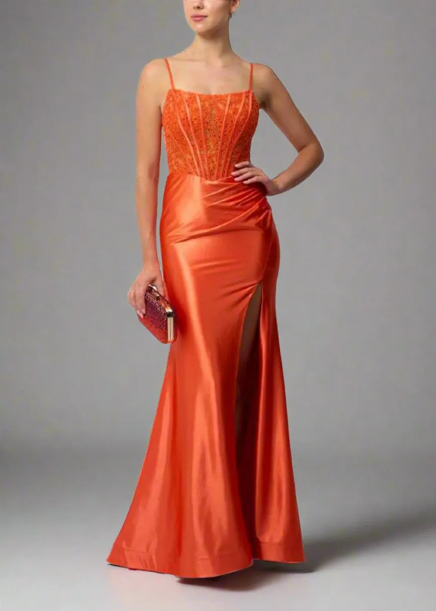 Mascara MC11425 Airforce Blue Boned Satin Gown sold by Cargo