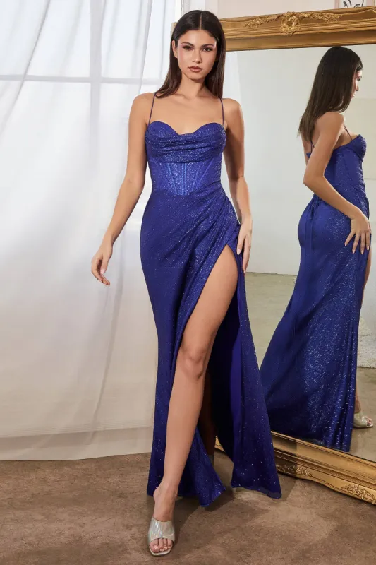 GLITTER CORSET COWL GOWN: ROYAL - CD254 sold by Cargo