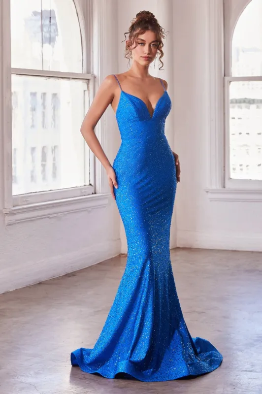GLITTER PRINTED FITTED DRESS:  Royal Blue - KV1094 sold by Cargo