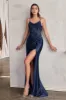 FITTED SATIN GOWN WITH EMBELLISHED BODICE - Robin Blue - CD0176 sold by Cargo