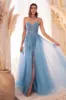 STRAPLESS A-LINE LACE & TULLE DRESS: Dusty Teal - C148 sold by Cargo
