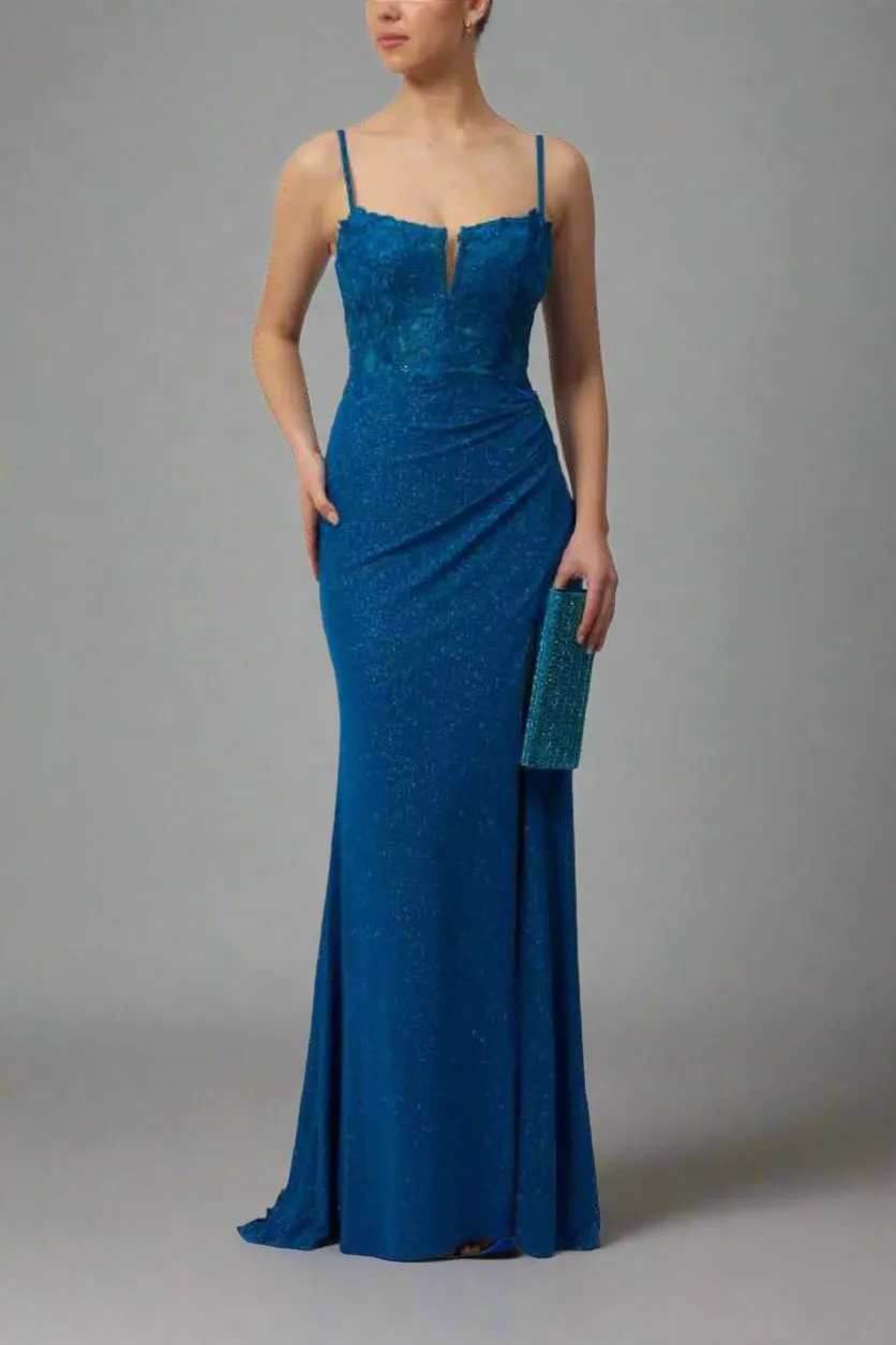 Mascara Teal Glitter Dress with Embellished Bodice MC11342 sold by Cargo
