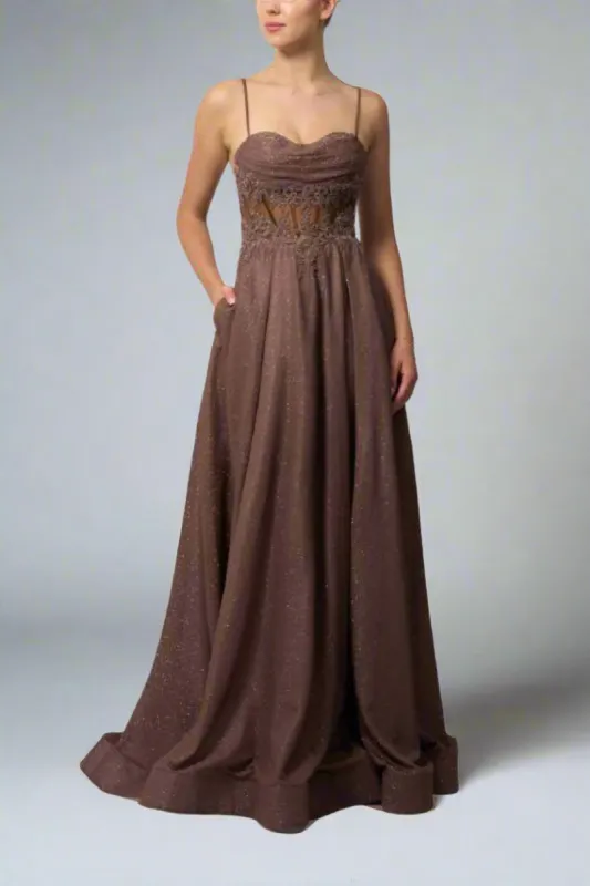 Mascara Forest Green Pleated Lurex Gown MC11424 sold by Cargo