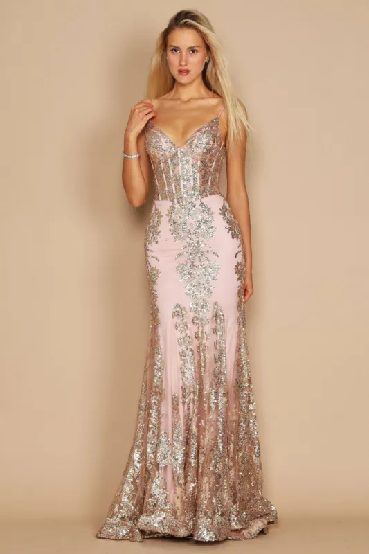 Fitted Long Formal Prom Dress: Rose Gold DD1238 sold by Cargo