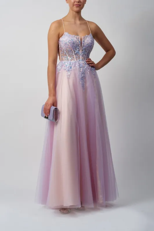 Mascara London MC11325 Two Tone Tulle Prom Dress Lilac & Peach sold by Cargo