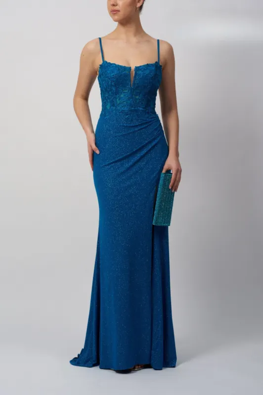 Mascara London MC11342 Teal Glitter Prom Dress sold by Cargo